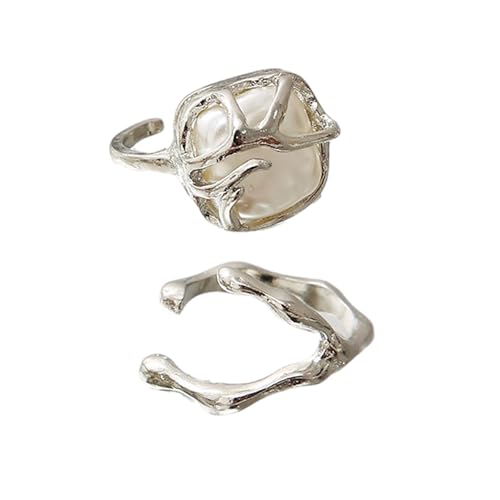 Zkydhbd 2pcs Unregelmäßige Perlenringe Für Frauen Basteln In Robusten Legierungsmaterialien Die Für Die Verbesserung Der Täglichen Stilvollen Outfits Barockperlen Schmuck Tragbar Sind von Zkydhbd