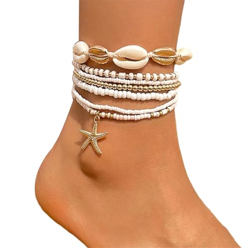 Zkydhbd 7 Stücke Strand Fußkettchen Set Sea Shell Star Designs Glaskristall Summers Fußzubehört von Zkydhbd