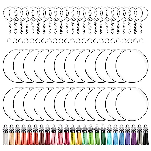 Zkydhbd 72/96pcs Acryl Schlüsselbund Blanks Mit Schlüsselringen Sprungring Rund Klare Scheiben Kreise Bunte Quasten Anhänger Für Acrylblättern von Zkydhbd