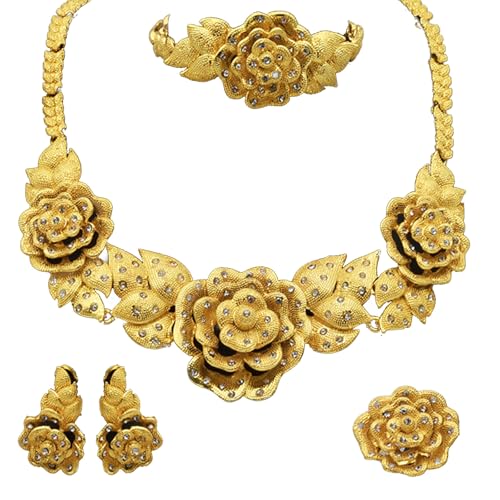 Zkydhbd Afrikanische Blumenheizen Schmuck Set Ohrringe Halskette Armreifen Ringe Für Weihnachtsgeschenke Mode Frauen Schmuck Frauen Blumen Halskette Set von Zkydhbd