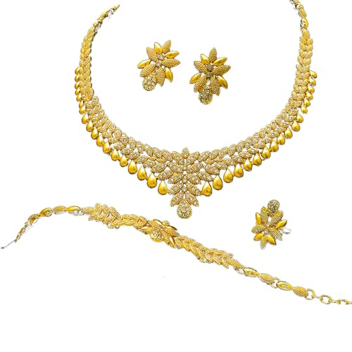 Zkydhbd Afrikanische Blumenheizen Schmuck Set Ohrringe Halskette Armreifen Ringe Für Weihnachtsgeschenke Mode Frauen Schmuck Frauen Blumen Halskette Set von Zkydhbd