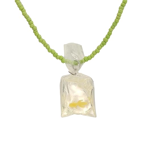Zkydhbd Anhänger Halskette Harz Goldfisch Halskette Klarer Wasserbeutel Anhänger Choker Mode Neckschmuck Für Frauen Kinder Und Männer Transparent Wasserbeutel Halskette von Zkydhbd