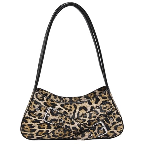 Zkydhbd Damen PU Leder Unterarmtasche Schulter Retro Clutches Handtasche Handtasche Leoparden Druck Achsel von Zkydhbd