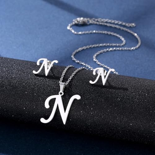 Zkydhbd Edelstahl Brief Anhänger Halskette Unisex Schmuck Set Ohrringe Party Accessoire Für Mode Liebhaber Ohrschmuck Für Frauen von Zkydhbd