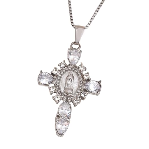 Zkydhbd Edelstahlkreuze Halskette Einzigartige Neckkette Mit Jungfräulichen Kreuzen An Den Anhänger Für Spirituellen Komfort Und Segen Und Schützt Die Halskette von Zkydhbd