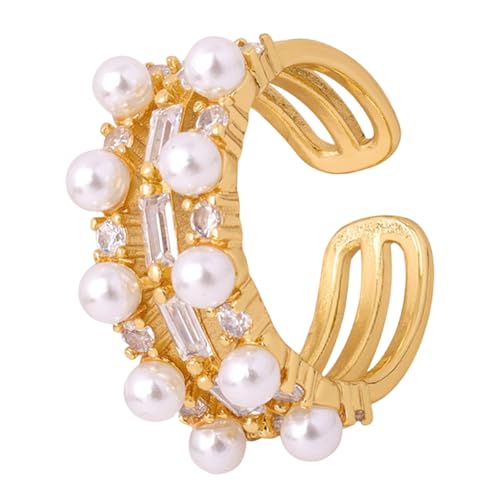 Zkydhbd Einzigartige Geometrische Ringe Mit Zirkon Und Imitationsperlen Kubikzirkonia Offen Einstellbarer Öffnung Fingerband Eleganter Statement von Zkydhbd
