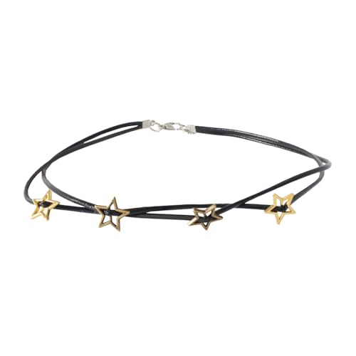 Zkydhbd Elegante Doppelschichtstern Halskette Verstellbare Kabelhalskette Mode Schmuck Für Frauen Lady Girls Geschenke Verstellbare Länge Abend Party von Zkydhbd