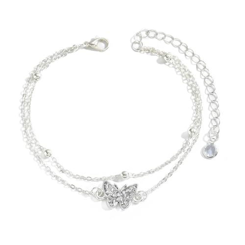 Zkydhbd Elegante Schichtlegierung Fußkettchen Mit Schmetterling Herz Charme Für Frauen Stilvolle Berufung Strand Schmuck Geschenke Wasserdichte Designs Schicht Fachlacken Frauenschmuck von Zkydhbd
