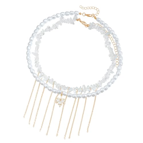 Zkydhbd Frauen Vintage Pearls Choker Halskette Mit Eleganten Quasten Handgefertigtes Design Colarbone Kette Schmuck Handgefertigtes Halsketten von Zkydhbd