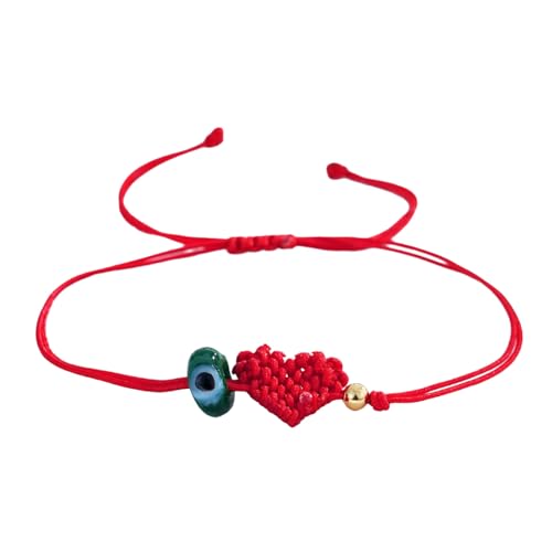 Zkydhbd Handgefertigtes Geflochtenes Rotes Stringarmband Mit Herz Charme Blue Evil Eyes Perle Verstellbarer Handgelenk Schmuck Für Frauen Vielseitiges Spirituelles Schmuckstück von Zkydhbd