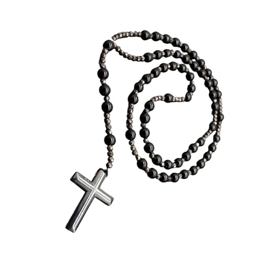 Zkydhbd Herren Schwarz Brauner Perlen Halskette Mit Robusten Kreuzen Charme Religiöses Symbol Unisex Spirituelle Halskette Schmuck Geburtstag Geschenke von Zkydhbd