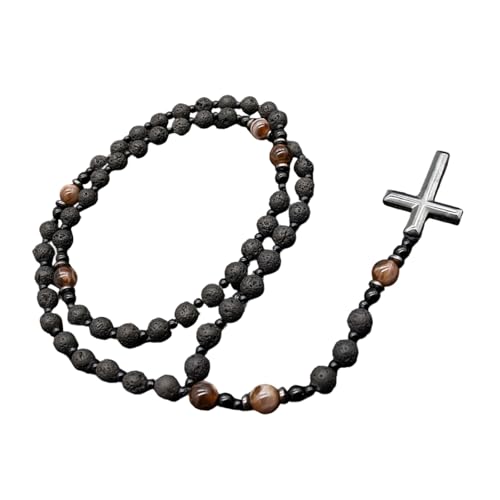 Zkydhbd Herren Schwarz Brauner Perlen Halskette Mit Robusten Kreuzen Charme Religiöses Symbol Unisex Spirituelle Halskette Schmuck Geburtstag Geschenke von Zkydhbd