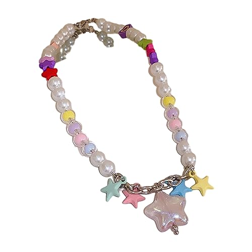 Zkydhbd Hochwertiges Kristall Perlen Armband Bonbonfarbene Sternhalskette Handgefertigt Runden Perlen Halskette Schlüsselbeinkettenharzarmband von Zkydhbd