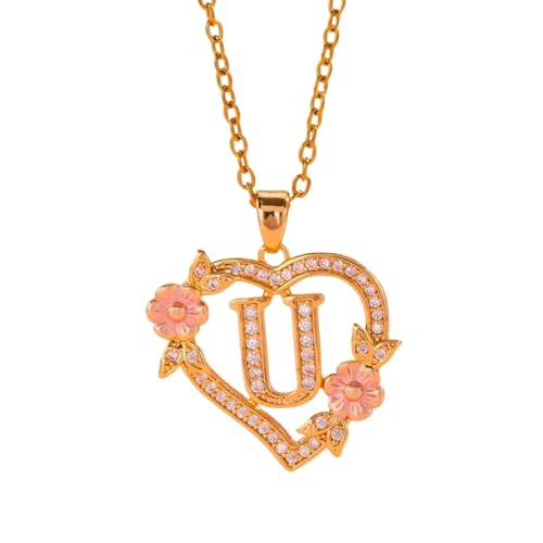 Zkydhbd Hollow Out Heart Flower Letter Halskette Anpassbarer Messingschmuck Elegantes Leichtes Design Für Frauen Messing Initial Anhänger Halskette von Zkydhbd