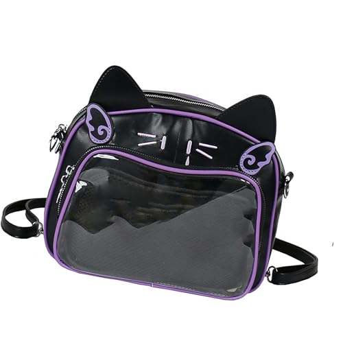 Zkydhbd Katzen PU Backpack Japanische Frauen Teen Girls Schultasche Itabag Für Anime Pin Display Taschenkreuzkörper Schulter Ästhetik Crossbody von Zkydhbd