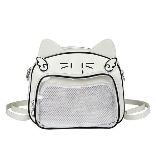 Zkydhbd Katzen PU Backpack Japanische Frauen Teen Girls Schultasche Itabag Für Anime Pin Display Taschenkreuzkörper Schulter Ästhetik Crossbody von Zkydhbd