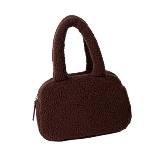 Zkydhbd Leichte Obere Griffbeutel Mit Geräumiger Aufbewahrung Winterhandtasche Fleece Shopper Taschen Feste Farbhandtaschen Für Essentielle Polyester Fleece Tasche von Zkydhbd