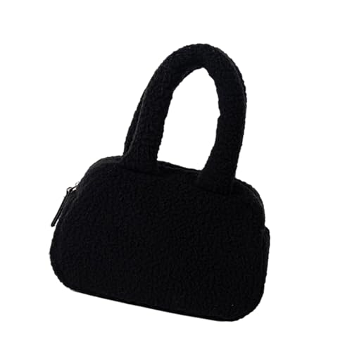 Zkydhbd Leichte Obere Griffbeutel Mit Geräumiger Aufbewahrung Winterhandtasche Fleece Shopper Taschen Feste Farbhandtaschen Für Essentielle Polyester Fleece Tasche von Zkydhbd