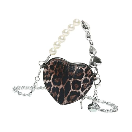 Zkydhbd Leoparden Print Herz PU Umhängetasche Mit Kette Für Frauen Stilvolle Crossbody Taschen Mode Abendtasche Handtasche Leopardendruckumbuchsbeutel von Zkydhbd