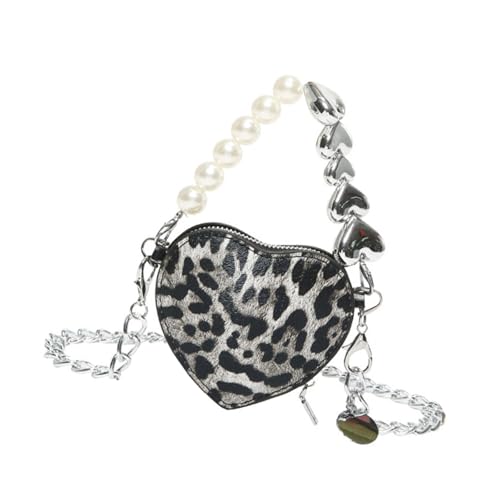 Zkydhbd Leoparden Print Herz PU Umhängetasche Mit Kette Für Frauen Stilvolle Crossbody Taschen Mode Abendtasche Handtasche Leopardendruckumbuchsbeutel von Zkydhbd