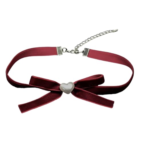 Zkydhbd Mode Halskette Mit Bowknot Und Herzverstellbarem Colarbone Kettenketten Handgefertigtes Halshändler Accessoire Für Stilvolle Frauen Gothic Ribbon Halskette von Zkydhbd