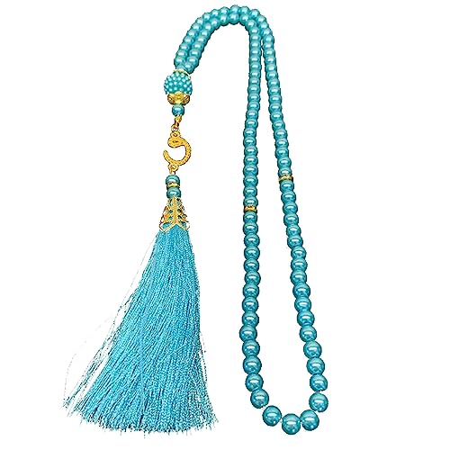 Zkydhbd Muslime Gebetsperlen Armband Nachahmungen Perlen 99-Kasse Rosenkranz Armband Religiöse Schmuck Imitation Perlen Quasten Meditat Meditat von Zkydhbd