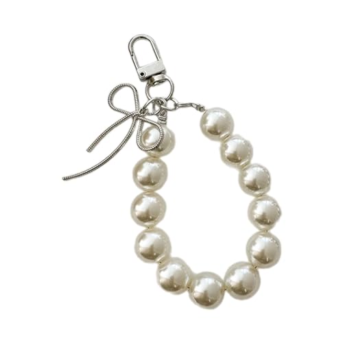 Zkydhbd Niedlicher Bogenknot Perlen Hoop Schlüsselbund Anhängerbeutel Telefon Anhänger Frauen Rucksack Handtasche Charme Schöne Hängedekoration Süßer Bogenknot Perlen Hoop Keychain Anhänger von Zkydhbd