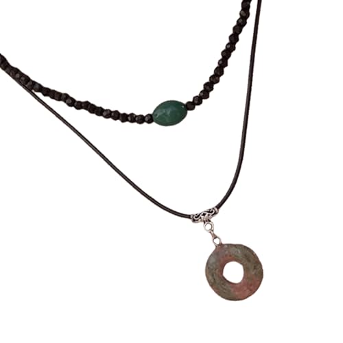 Zkydhbd Packung Mit 2 Vintage Stilen Friedensschnalle Anhänger Halsketten Mit Natursteinperlen Für Mode Forward Frauen Und Männer Verstellbare Länge Halskette von Zkydhbd