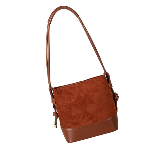 Zkydhbd Praktische Suedes Umhängetaschen Retro Eimer Taschen Mit PU Detail Bequemer Unterarmtasche Alltag Verwenden Praktische Retro Umhängetasche von Zkydhbd