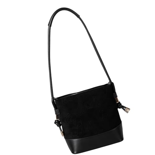 Zkydhbd Praktische Suedes Umhängetaschen Retro Eimer Taschen Mit PU Detail Bequemer Unterarmtasche Alltag Verwenden Praktische Retro Umhängetasche von Zkydhbd