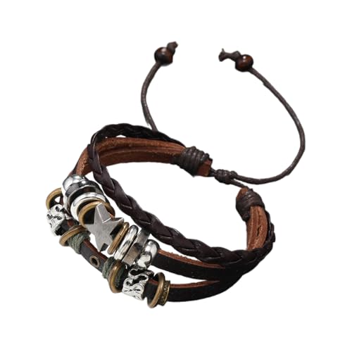 Zkydhbd Punk Mehrschichtiger Lederarmband Stern Stern Wickel Armband Verstellbare Armbänder Mode Gewebte Armband Juwely Mode Multilayer Leder Armband Punk Rock Accessoires Statement Schmuck Schmuck von Zkydhbd