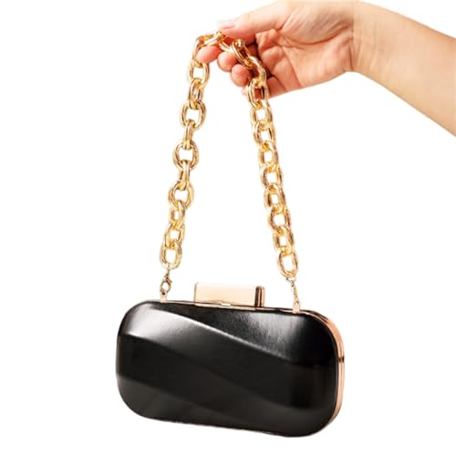 Zkydhbd Raffinierte Schwarze Abend Handtasche Mit Kettengurt PU Umhängetasche Party Crossbody Geldbörse Für Frauen Mädchen Schwarze Kleid Geldbörse von Zkydhbd