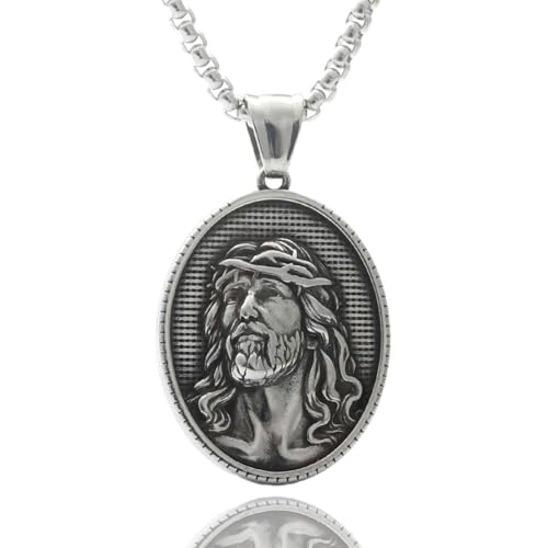 Zkydhbd Retro Religiöse Anhänger Halskette Für Männer Edelstahl Rund Um Charme Halshain Vintage Neckschmuck Vorhanden Trendy Herrenzubehör von Zkydhbd