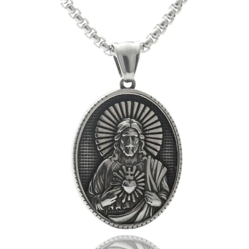 Zkydhbd Retro Religiöse Anhänger Halskette Für Männer Edelstahl Rund Um Charme Halshain Vintage Neckschmuck Vorhanden Trendy Herrenzubehör von Zkydhbd