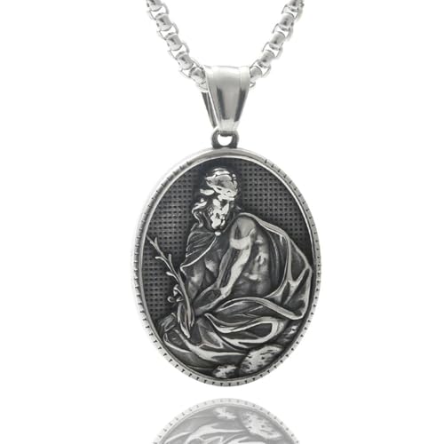 Zkydhbd Retro Religiöse Anhänger Halskette Für Männer Edelstahl Rund Um Charme Halshain Vintage Neckschmuck Vorhanden Trendy Herrenzubehör von Zkydhbd