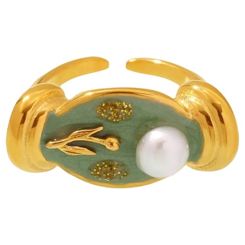 Zkydhbd Romantik Drop Oil Rose Perlen Offen Verstellbare Ringe Edelstahl Schmuck Tropfen Ölblumenzubehör Für Frauen Geschenk Jubiläum/Geburtstagsgeschenk Emaille Schmuck von Zkydhbd