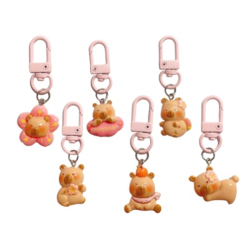 Zkydhbd Set Von 5/6 Capybaras Schlüsselhalter Harzbeutel Accessoire Cartoon Capybaras Schlüsselbund Keyring Anhänger Mode Bag Decors School Rucksack Dekore von Zkydhbd