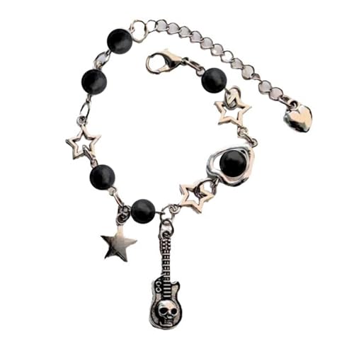 Zkydhbd Skull Gitarre Perlen Armband Stylish Heart Pendant Armband Mit Star Und Gitarrenverbesserung Für Accessoire Mit Schädelgitarrenanhänger von Zkydhbd