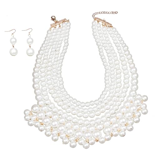 Zkydhbd Stilvolle Simulierte Perlenkettenkette Und Ohrringe Set Women Elegant Schmuck Set Drop Ohrringe Perfekt Für Party Daily Vintage Halskette von Zkydhbd