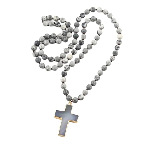 Zkydhbd Stylish Perlen Halskette Mit Kruzifix Anhänger Verstellbarer Länge Halshain Ethnische Stile Choker Eleganter Stammesschmuck Einzigartige Charme Halskette von Zkydhbd