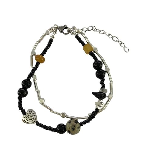 Zkydhbd Trendy Perlen Armband Doppelschicht Liebe Herz Charme Armreifen Modische Frauen Handverbindungs ​​Kette Handgelenk Schmuck Für Mädchen Statement Stücke von Zkydhbd