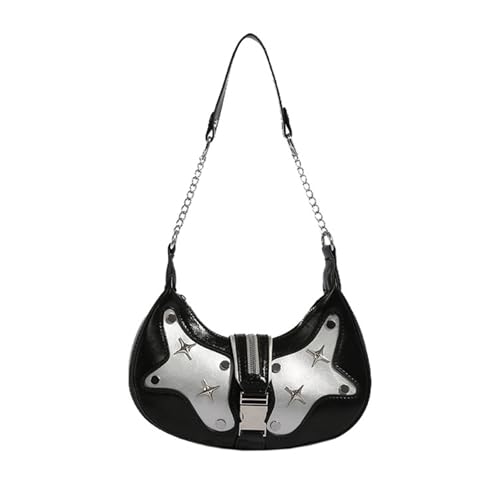 Zkydhbd Womens Stilvolle Umhängetasche Pendeln Pu Leder Achselhalterung Halbmoom Kette Achselhalt Trendy Handtaschen Frauen Mode Achselhaut PU Leder Handtasche Kette Schulter Halb Moom von Zkydhbd