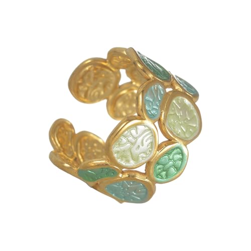 Zkydhbd Zwei Abgestufte Unregelmäßige Kreise Offene Ringe Einstellbare Größe Eleganter Edelstahl Moderner Schmuck Für Tägliche Verschleiß Oder Party Modisch Zwei Töne Tropfen Ölring von Zkydhbd