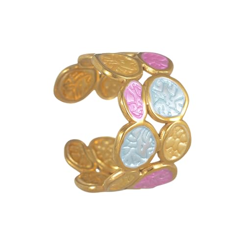 Zkydhbd Zwei Abgestufte Unregelmäßige Kreise Offene Ringe Einstellbare Größe Eleganter Edelstahl Moderner Schmuck Für Tägliche Verschleiß Oder Party Modisch Zwei Töne Tropfen Ölring von Zkydhbd
