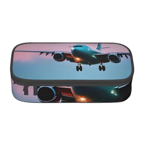 Zkyfll Airplane in The Evening Lights Federmäppchen, großes Fassungsvermögen, tragbare Make-up-Tasche, Kosmetiktasche von Zkyfll