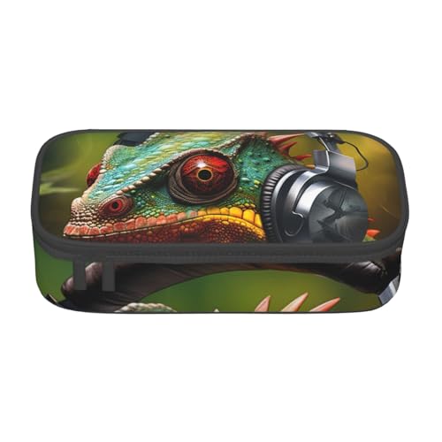 Zkyfll Chameleon Listen Music Print Federmäppchen, große Kapazität, tragbar, Make-up-Tasche, Kosmetiktasche Zkyfll Chameleon Listen Music Print Federmäppchen, große Kapazität, tragbar, Make-up-Tasche, Kosmetiktasche von Zkyfll
