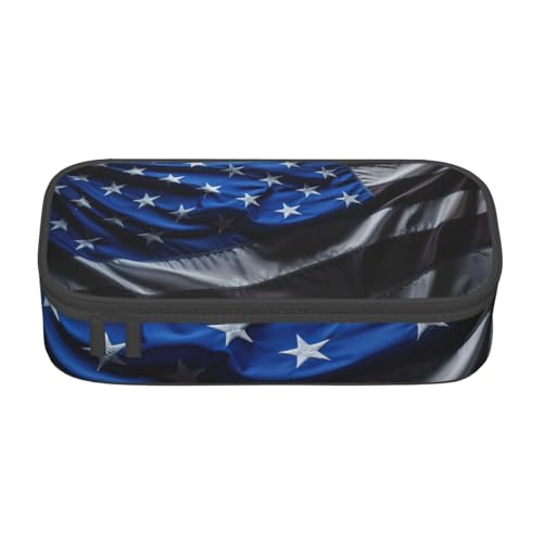 Zkyfll Federmäppchen, Motiv: American Thin Blue Line Flag2, großes Fassungsvermögen, tragbar, Make-up-Tasche, Kosmetiktasche Zkyfll Federmäppchen, Motiv: American Thin Blue Line Flag2, großes Fassungsvermögen, tragbar, Make-up-Tasche, Kosmetiktasche von Zkyfll