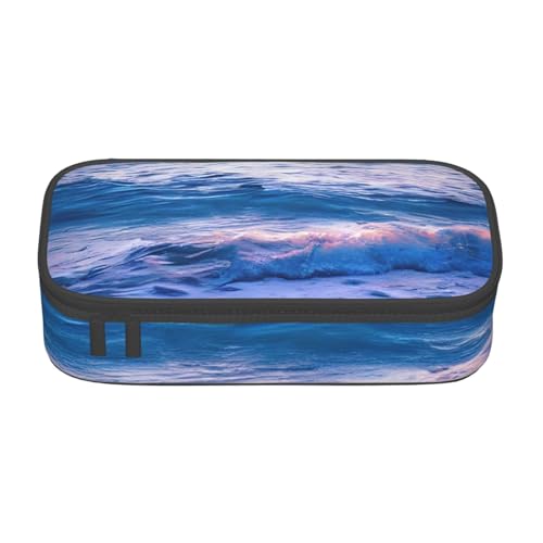 Zkyfll Federmäppchen, Motiv: Strand, Sonnenuntergang, Ozeanwellen, großes Fassungsvermögen, tragbar, Make-up-Tasche, Kosmetiktasche von Zkyfll