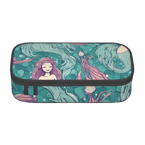 Zkyfll Federmäppchen mit Meerjungfrauen-Design 01, großes Fassungsvermögen, Organizer, tragbare Tasche, Make-up-Tasche, Kosmetiktasche von Zkyfll