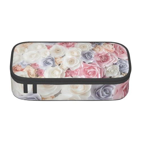 Zkyfll Federmäppchen mit Rosen-Blumendruck, großes Fassungsvermögen, Organizer, tragbare Tasche, Make-up-Tasche, Kosmetiktasche von Zkyfll